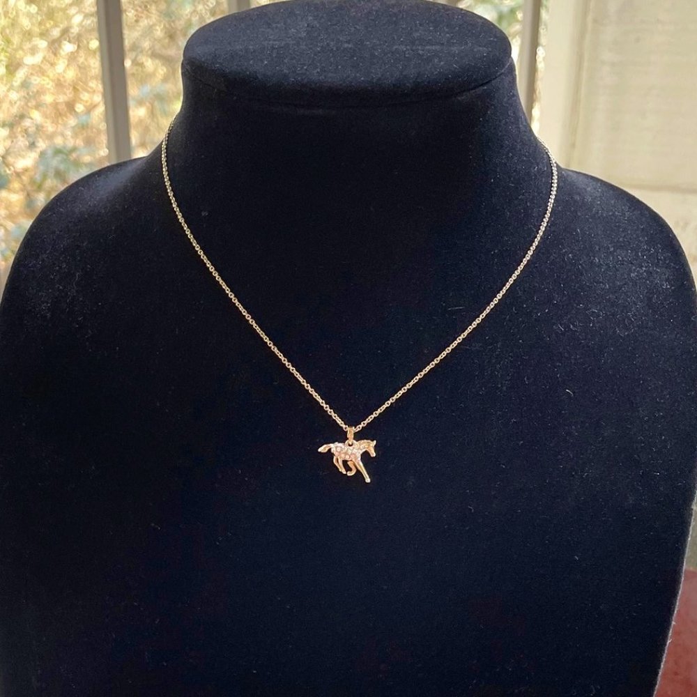 New Banana republic rhinestone horse colt equestrian charm necklace